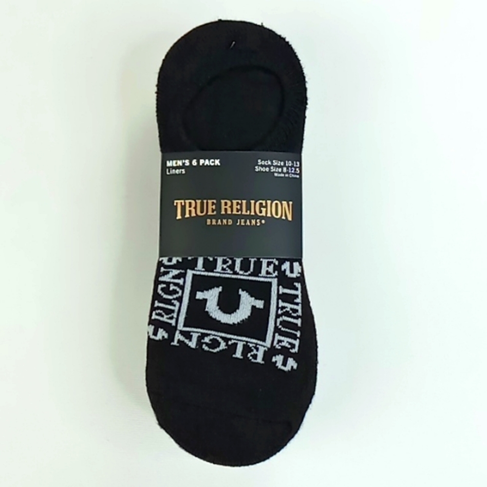 True Religion Men's 6 Pack Liners Sock Size 10-13 Shoe Size 8-12.5